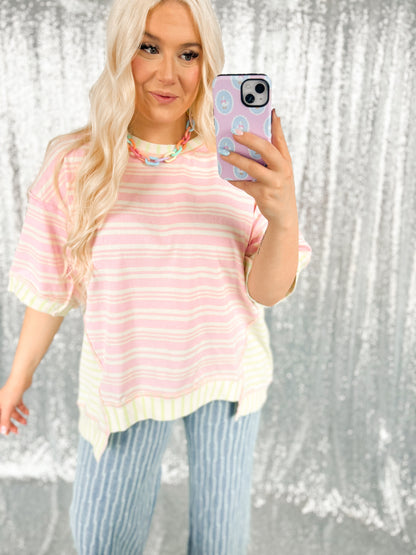 Pink & Lime Striped Oversized Top
