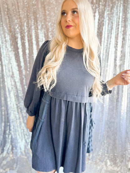 Navy Mineral Wash Bow Dress