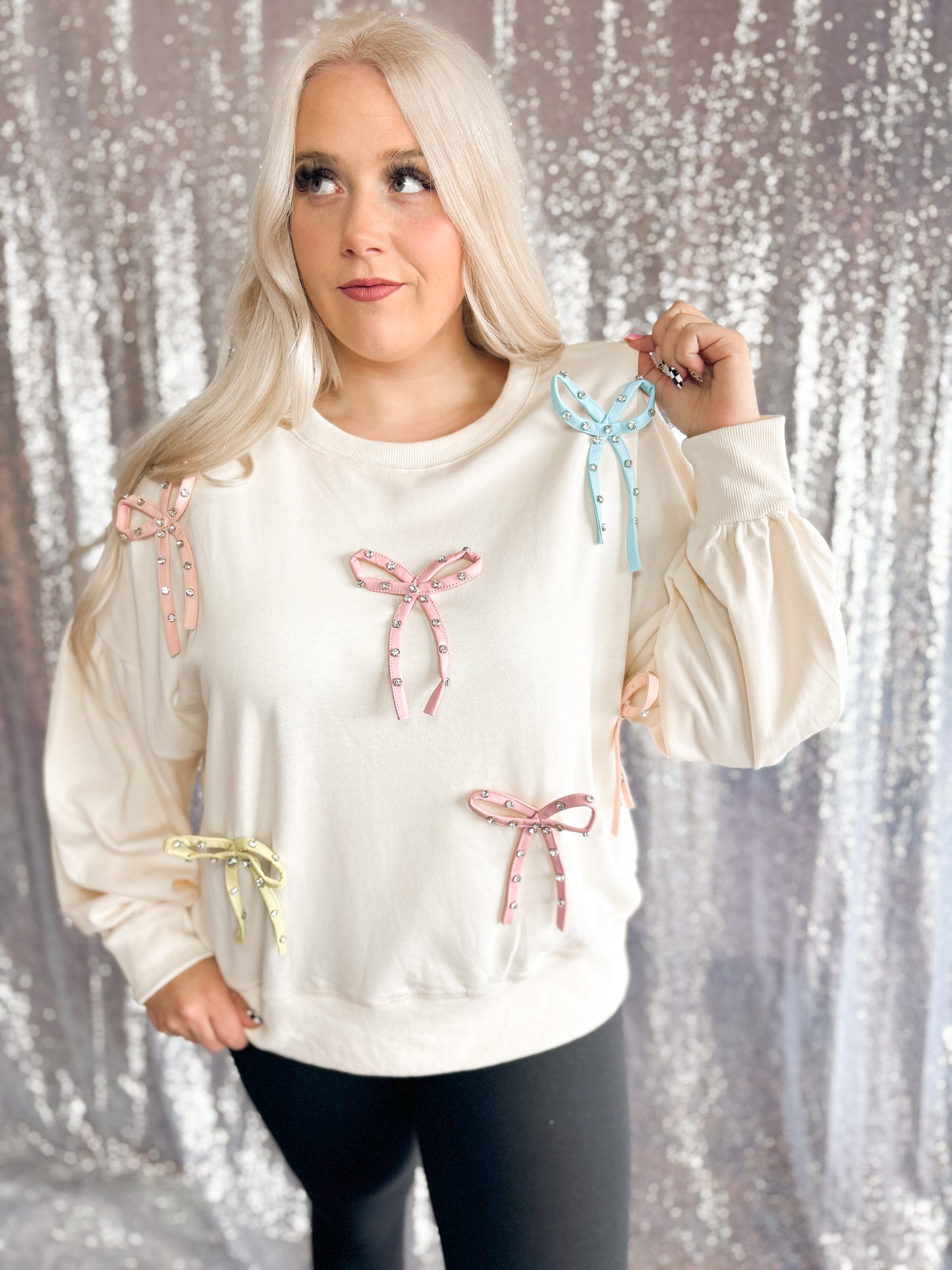 Studded Bow Bling Crewneck