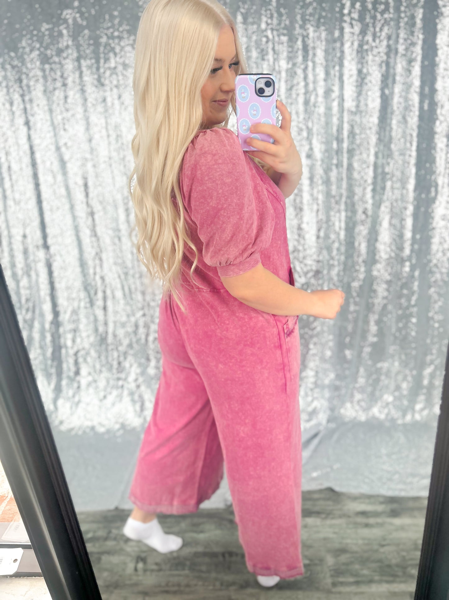 Rose Acid Wash Button Jumpsuit