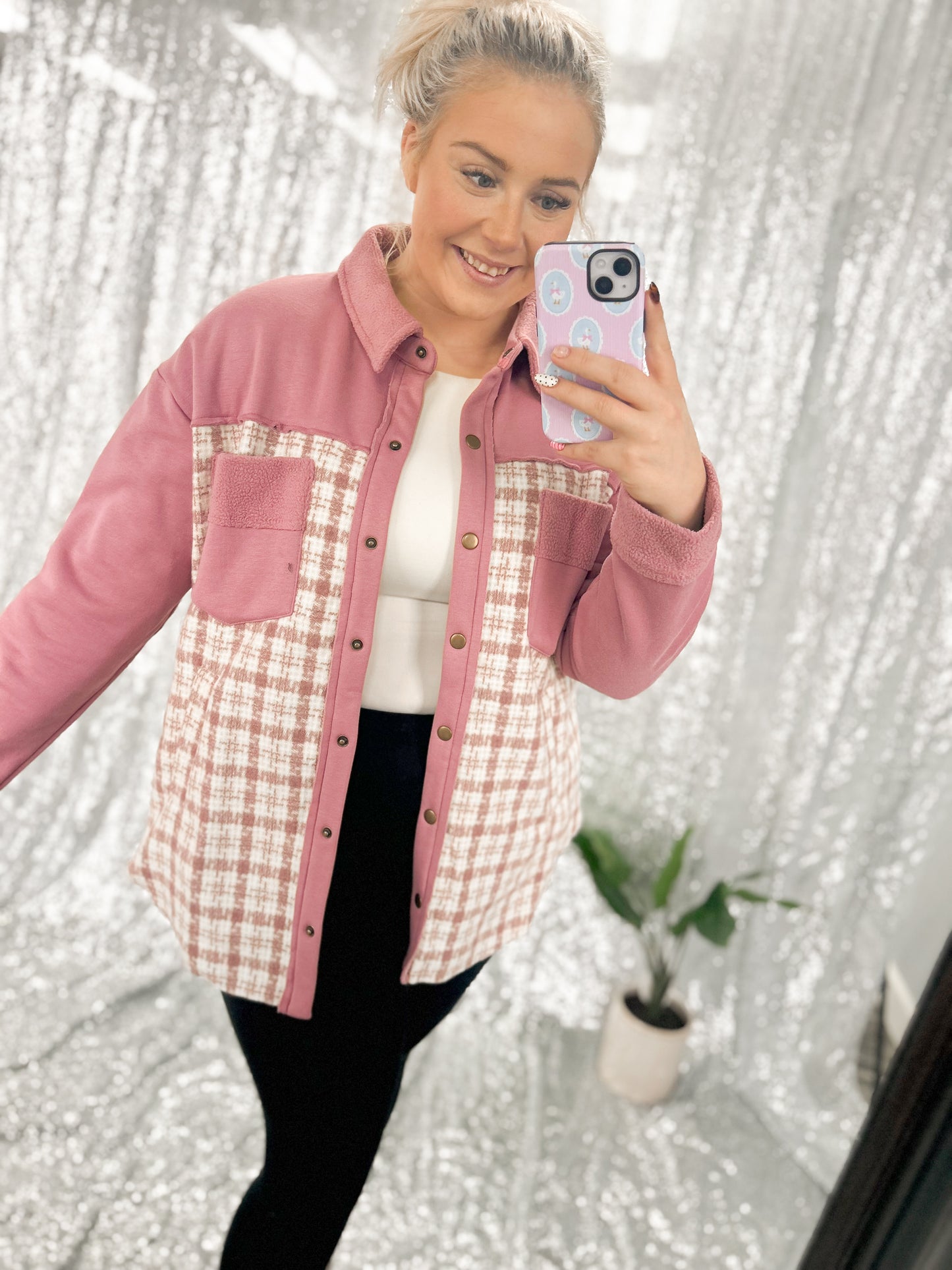 Rose Tweed Button Shacket