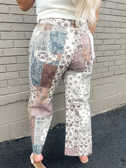 Fall Patchwork Cropped Straight Denim