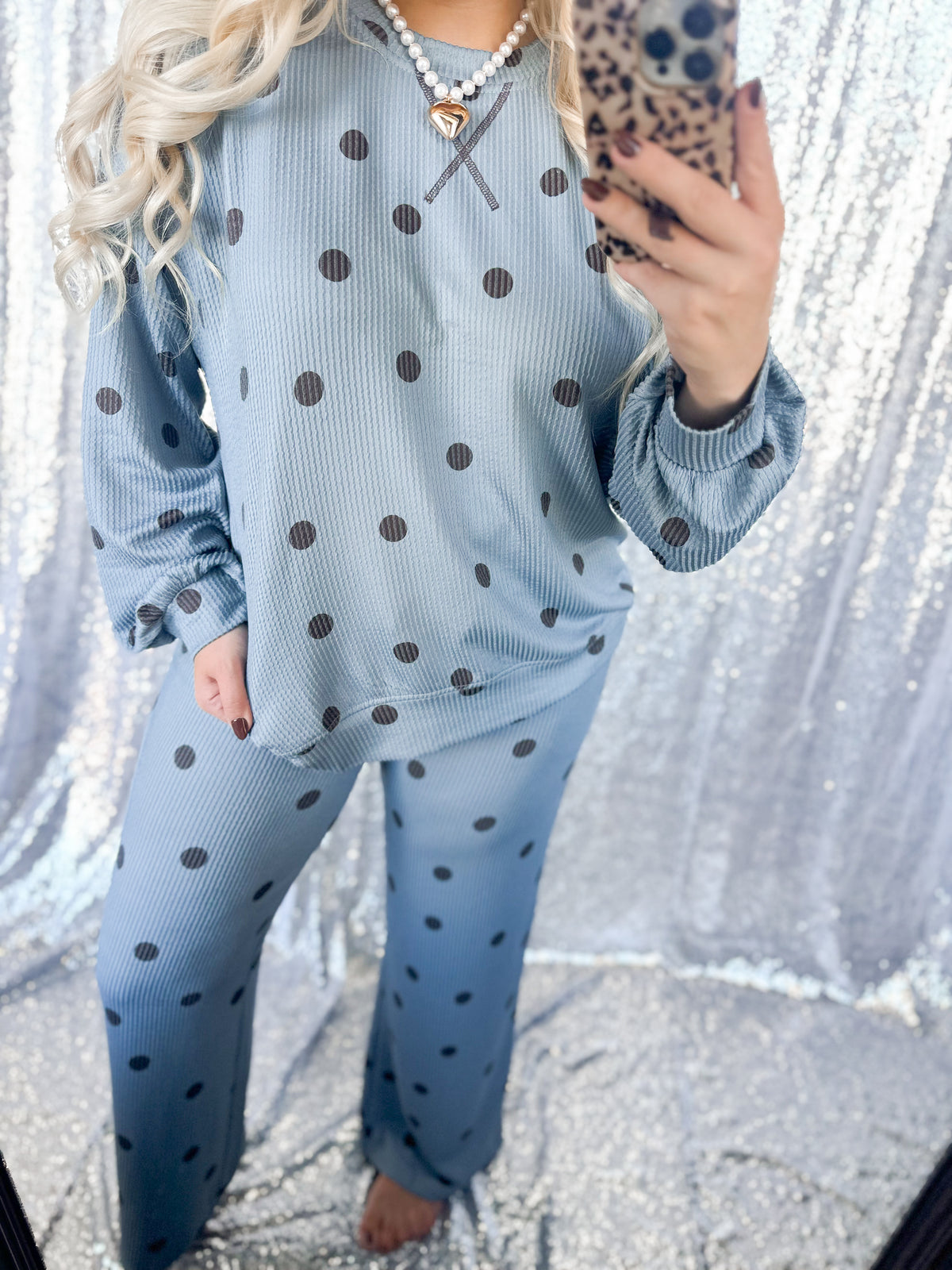 Blue & Brown Ribbed Polka Dot {SET}