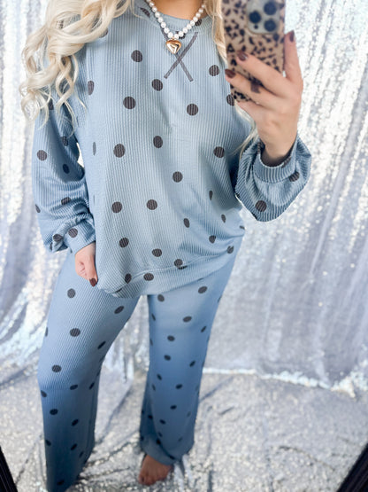 Blue & Brown Ribbed Polka Dot {SET}