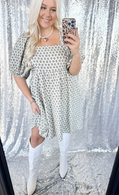 Fall Floral Cream Swing Dress