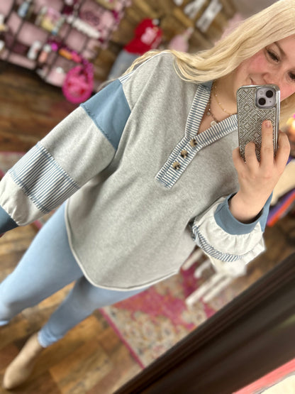 Heather Button Colorblock Top
