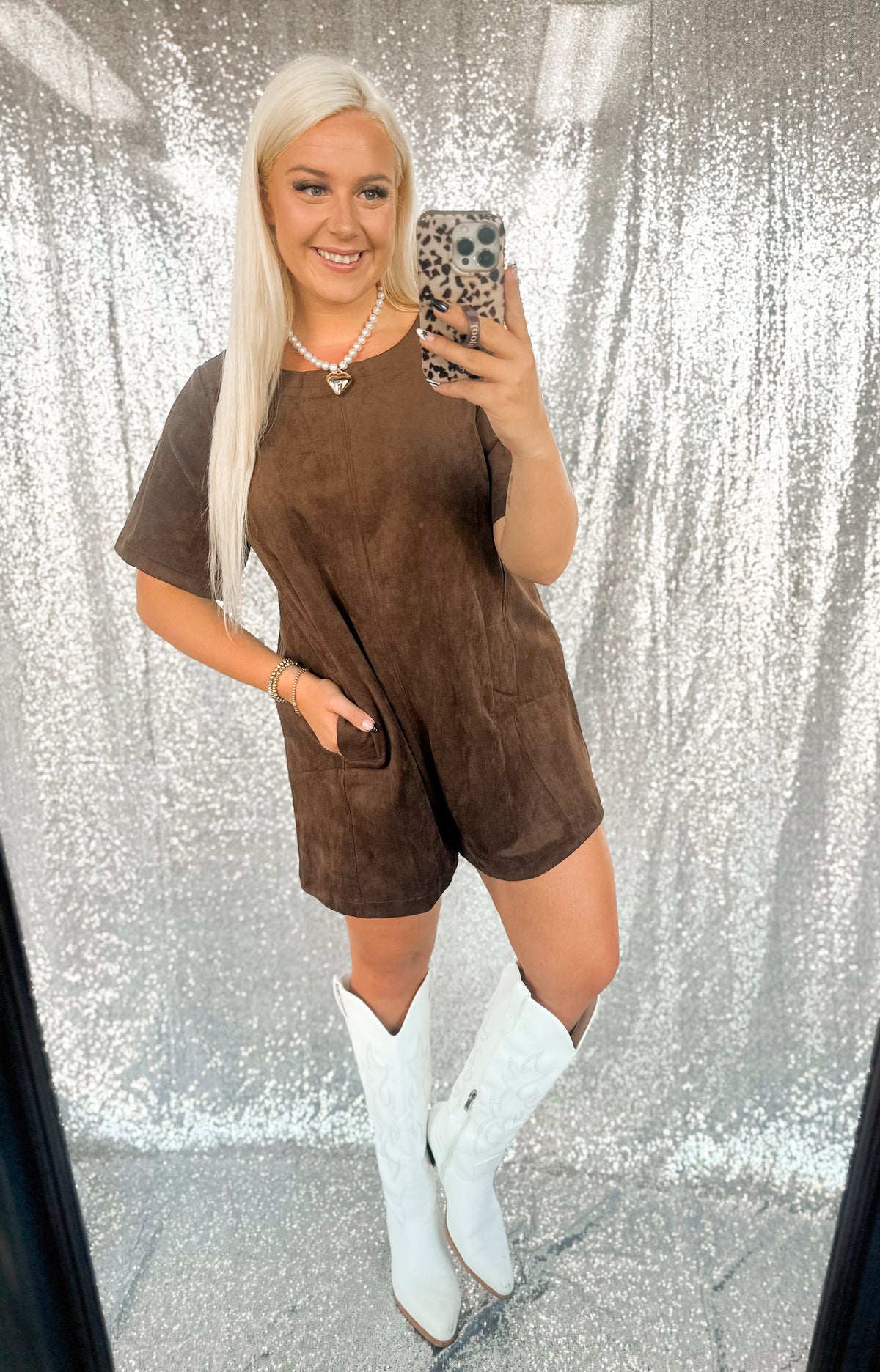 Brown Suede Pocket Romper