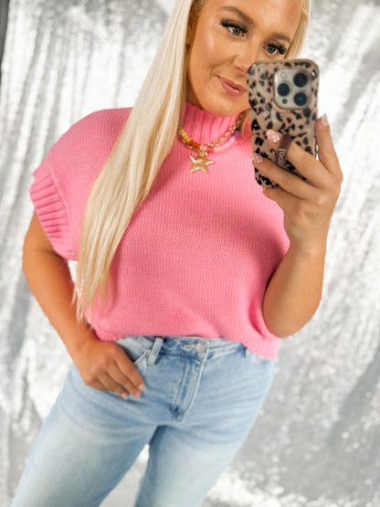 Bubblegum Pink Mockneck Sweater Top