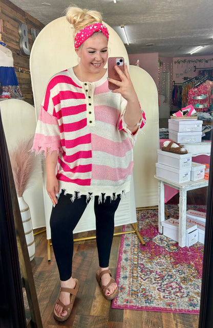 Kassidy Knitted Colorblock Frayed  Top