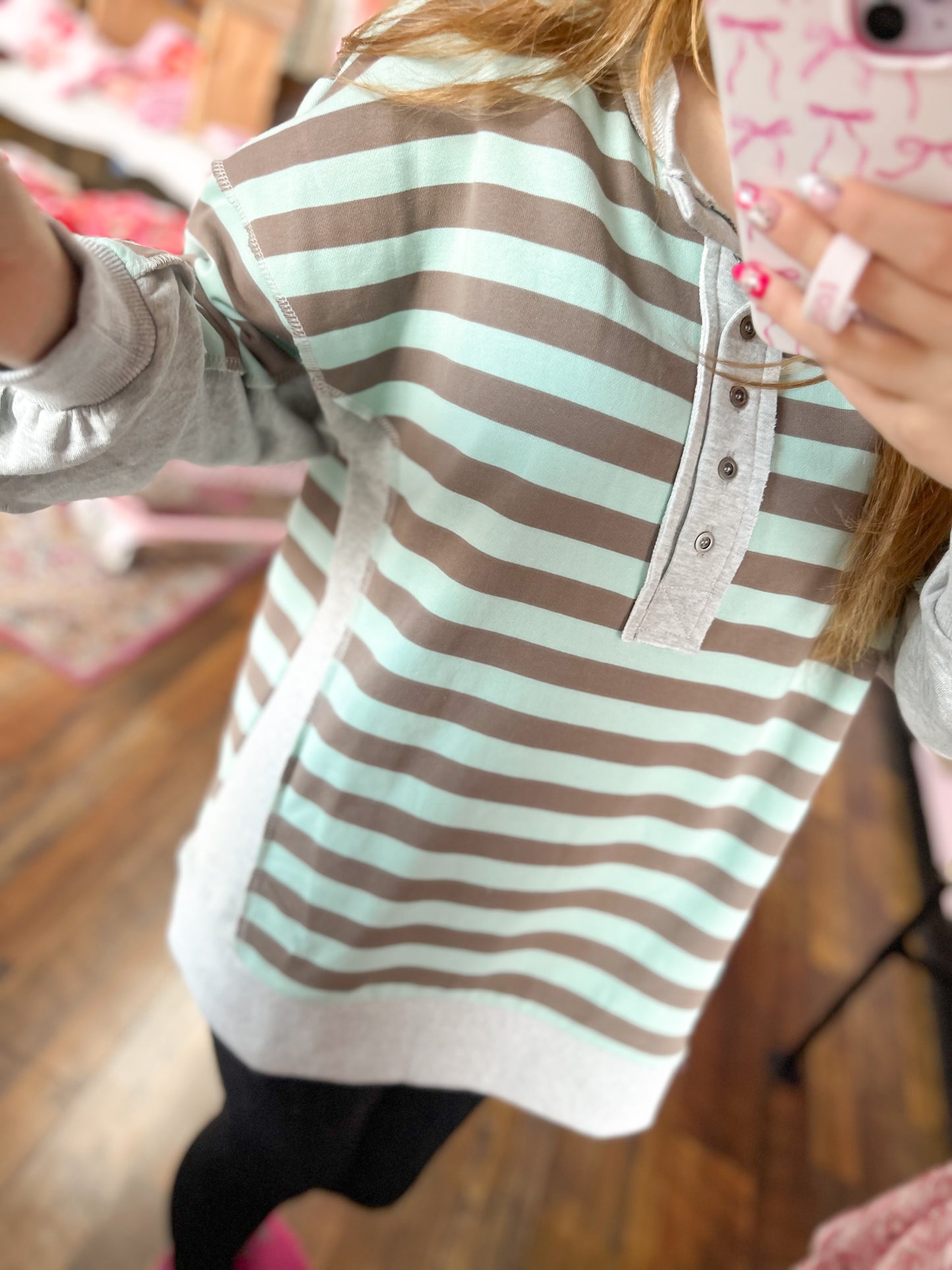 Mocha & Mint Striped Top