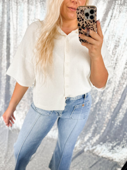 Cream Raw Hem Button Cardigan