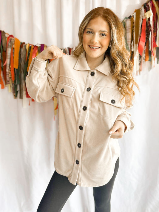 Cream Fleece Button Shacket
