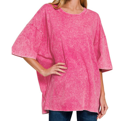 Acid Wash Oversized Tee (Fuschia)