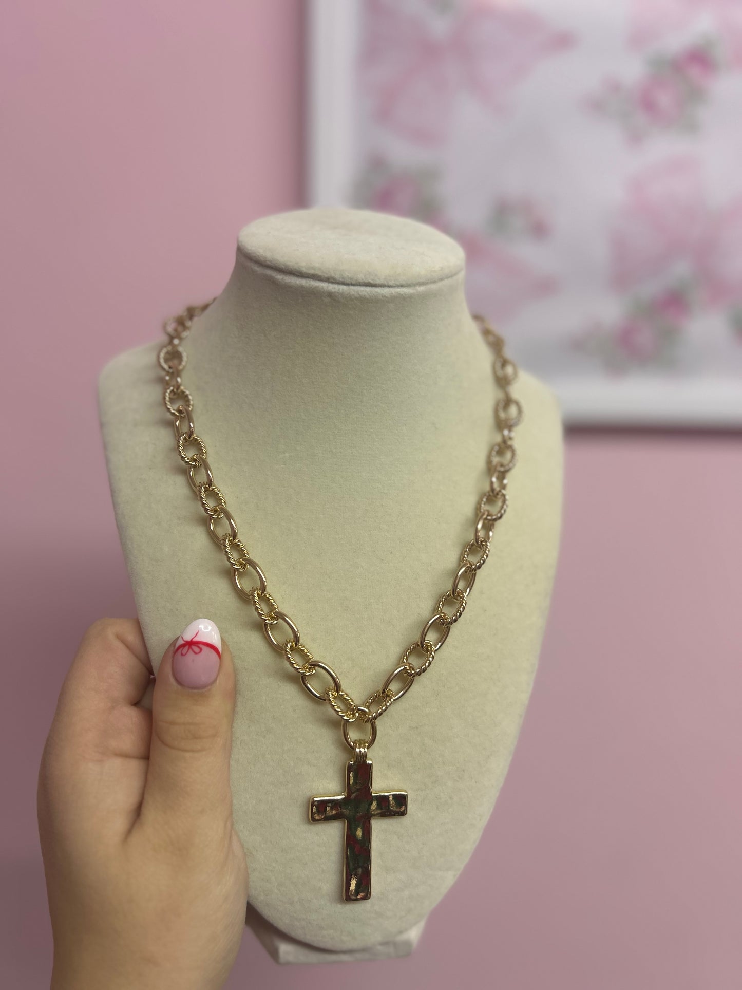 Gold Stamped Cross Necklace
