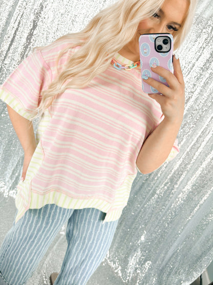Pink & Lime Striped Oversized Top