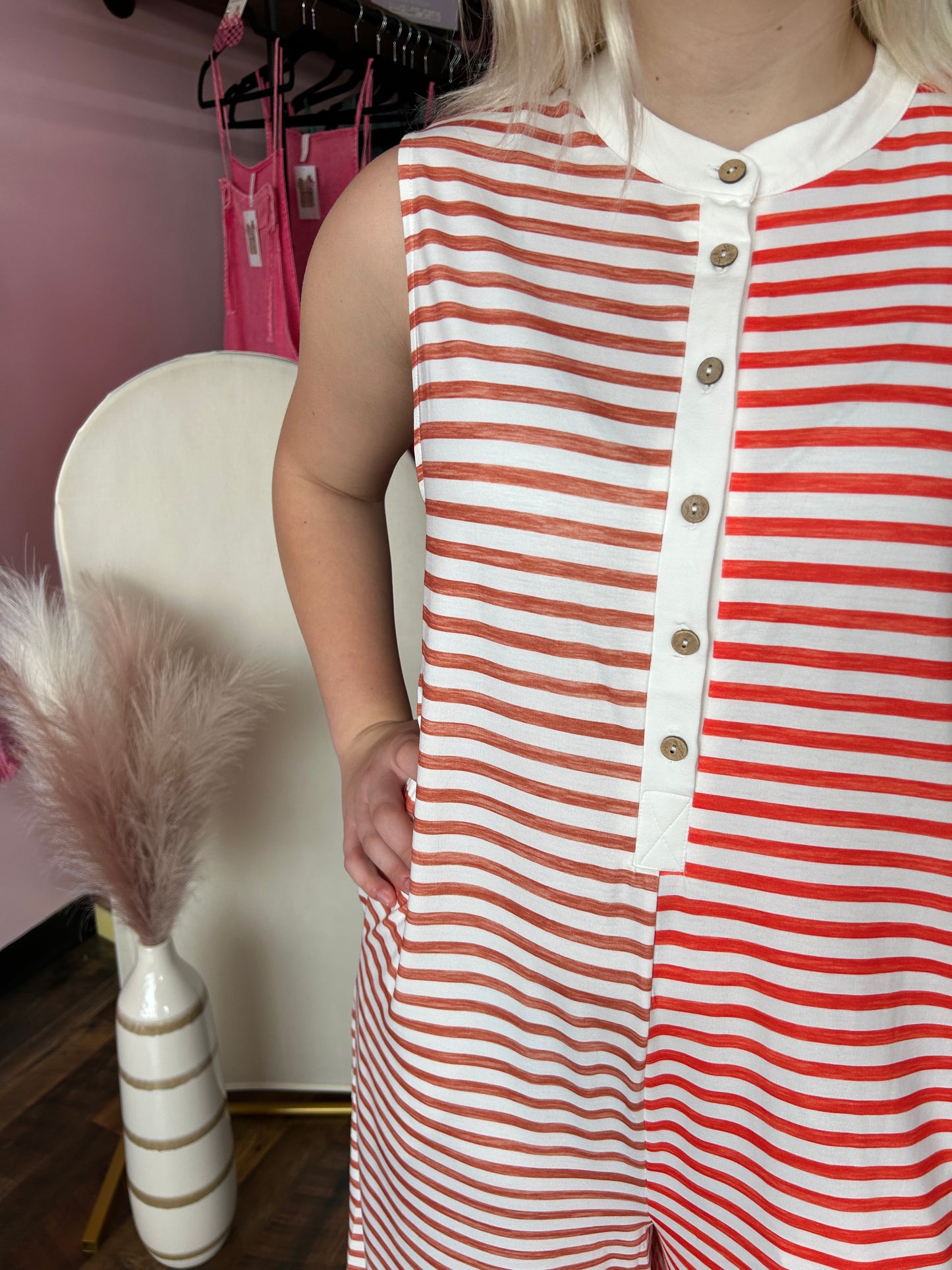 Striped Button Jumpsuit