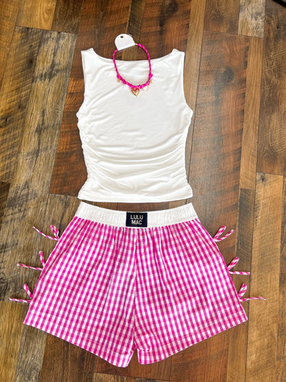 Lulu Mac Gingham Bow Boxer Shorts