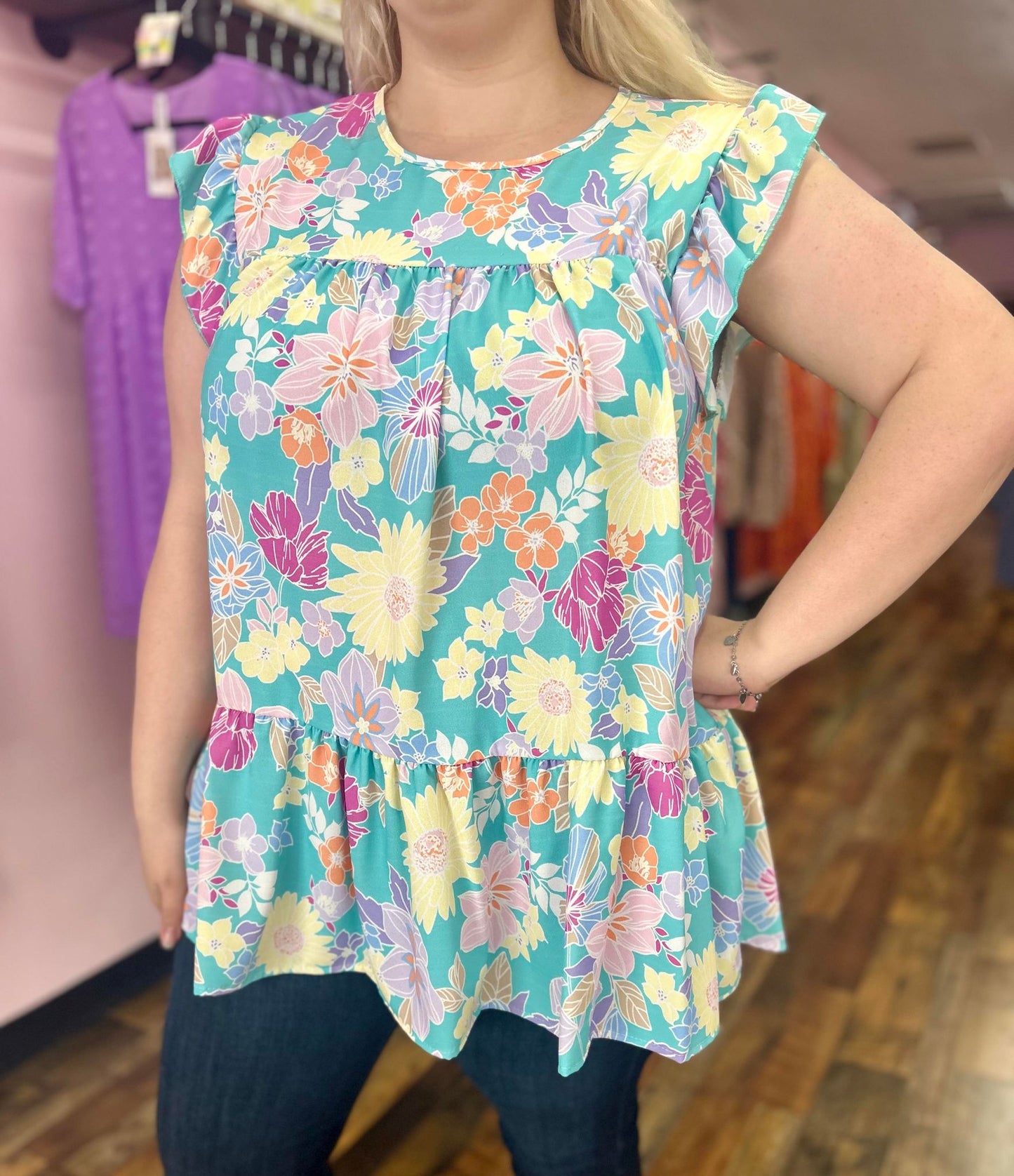 Pastel Floral Tiered Top