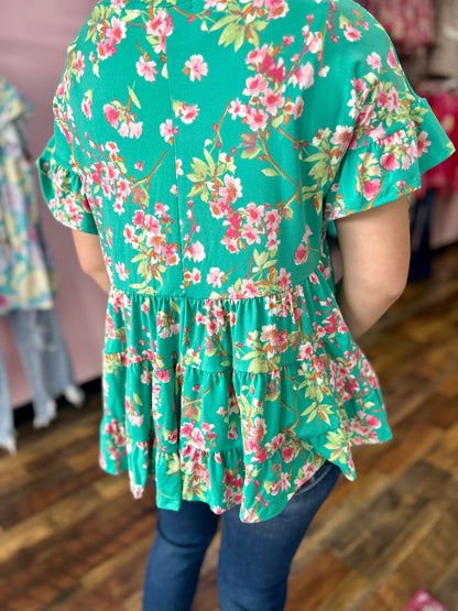 Mint Floral Babydoll Top