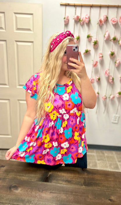 Vibrant Floral Babydoll Top