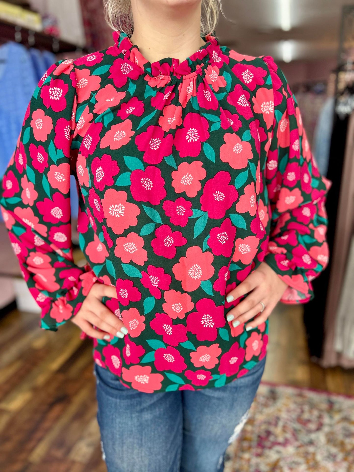 Floral Mockneck Blouse