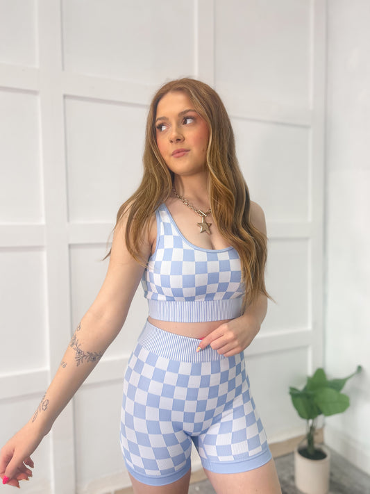 Coastal Checker Biker Short Set