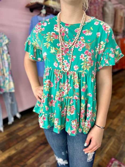 Mint Floral Babydoll Top