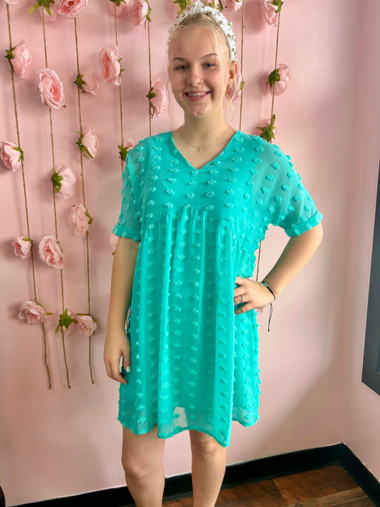 Swiss Dot Dress (Turquoise)