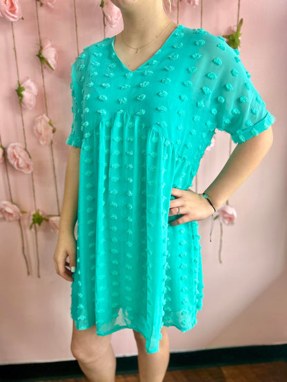 Swiss Dot Dress (Turquoise)