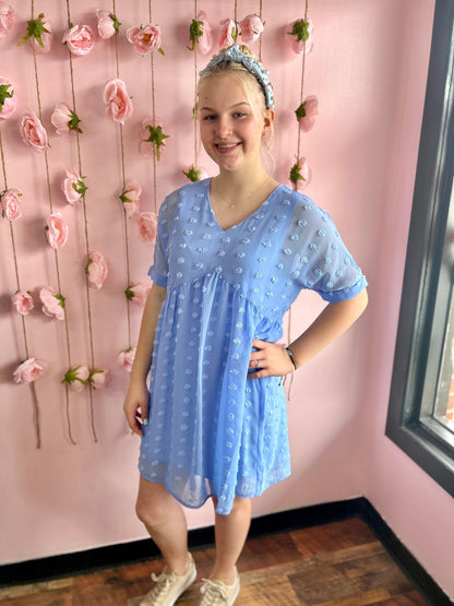 Swiss Dot Dress (Spring Blue)