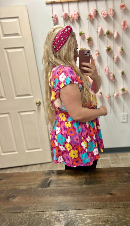 Vibrant Floral Babydoll Top
