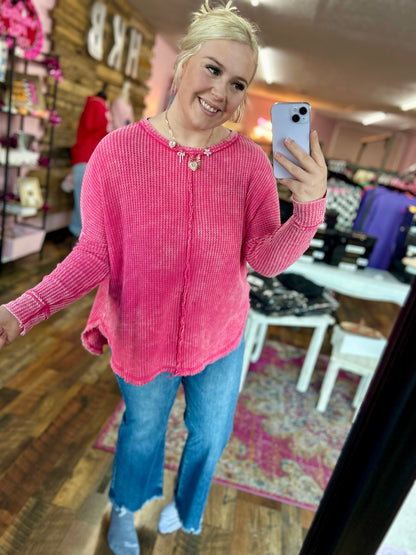 Pink Acid Wash Henley