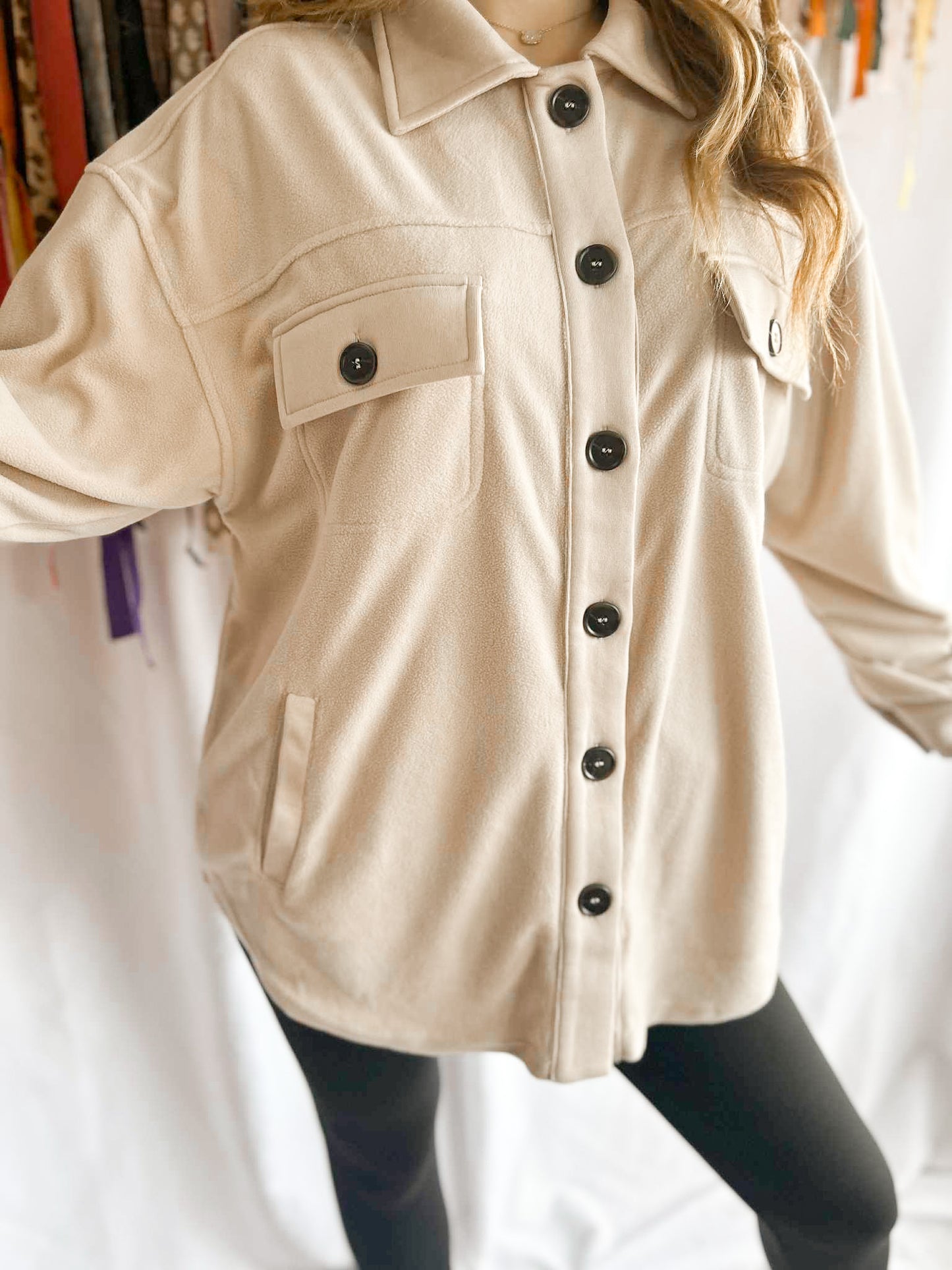 Cream Fleece Button Shacket
