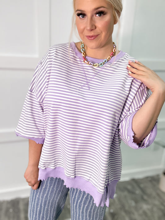 Lavender Lane Striped Oversized Colorblock Top