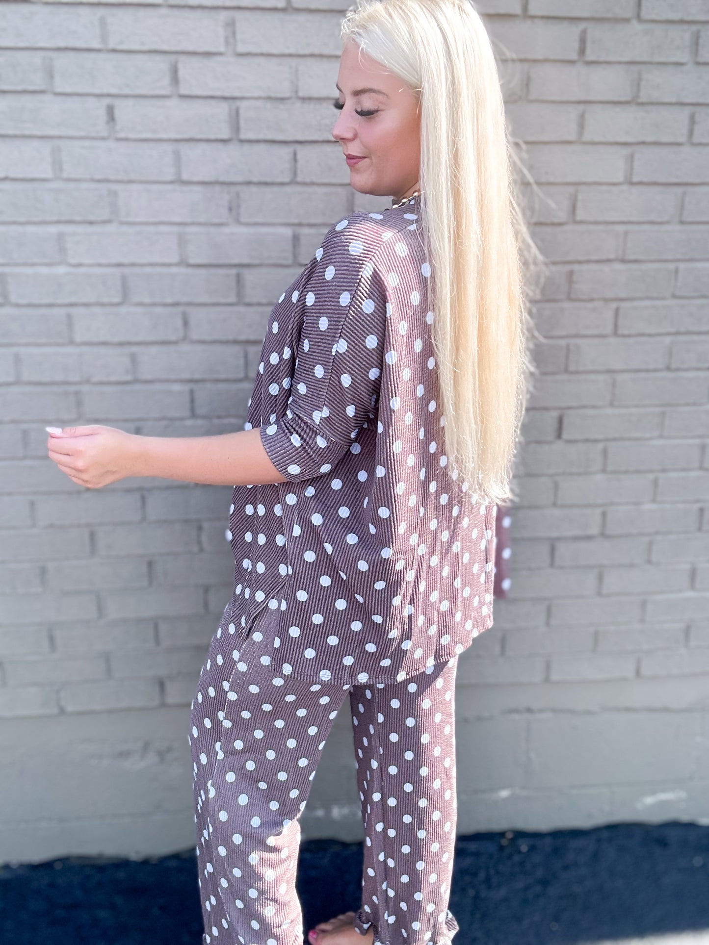 Mocha & Blue Ribbed Polka Dot Ruffle {SET}