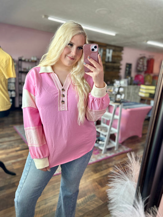 Caroline Colorblock Top ( Pink/ White)