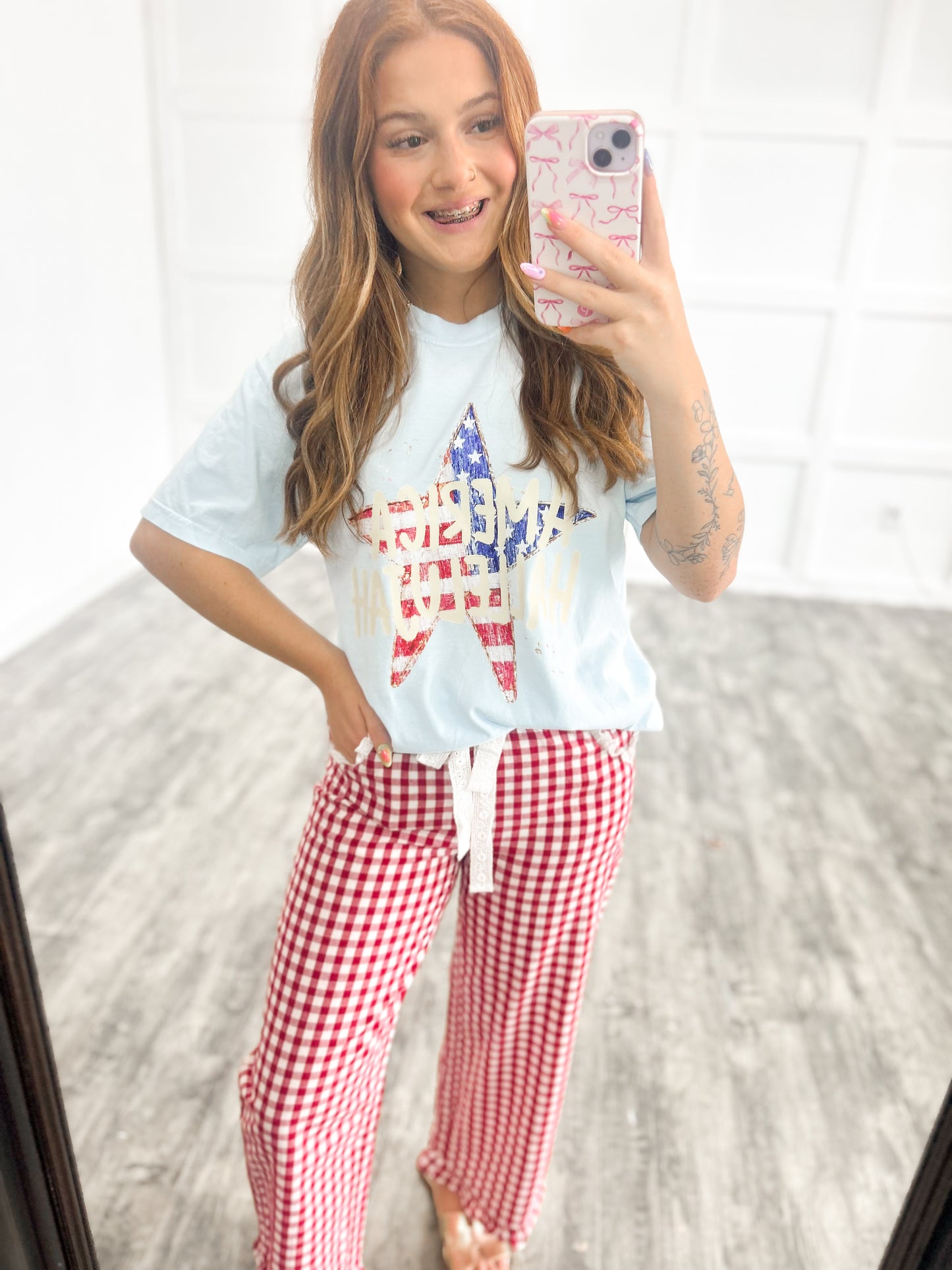 Red, White, & CUTE Gingham Ruffle Pants