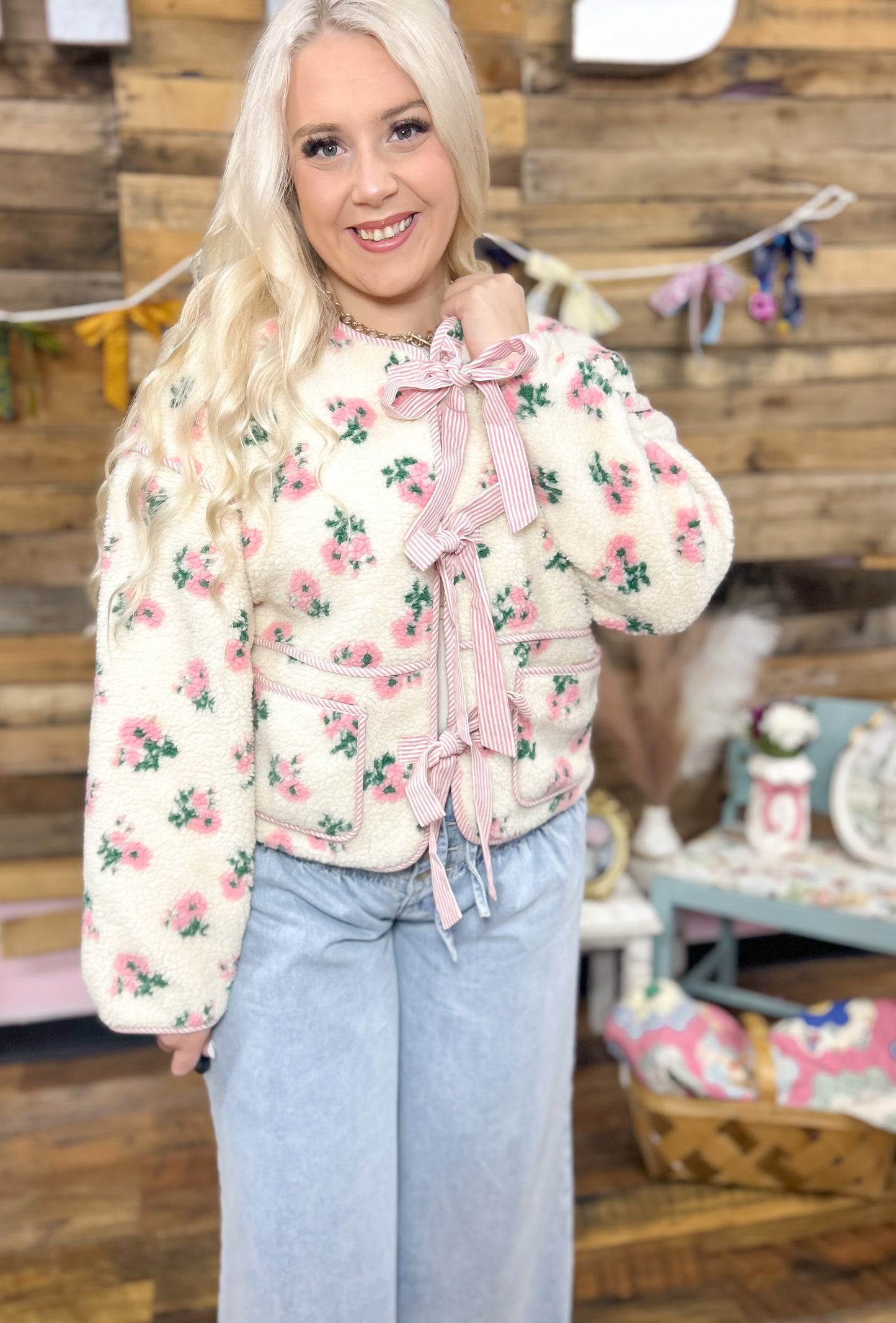 Rosebud Ribbon Sherpa Coat