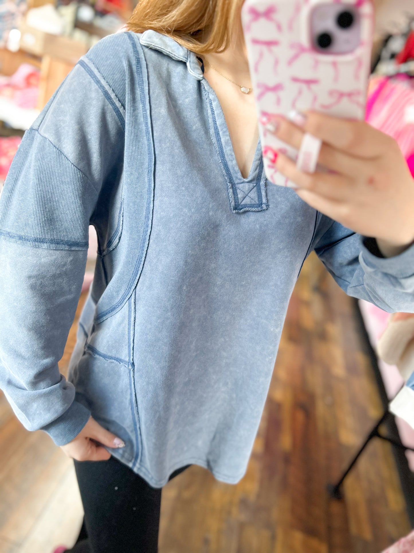 Winter Blues Acid Wash Top