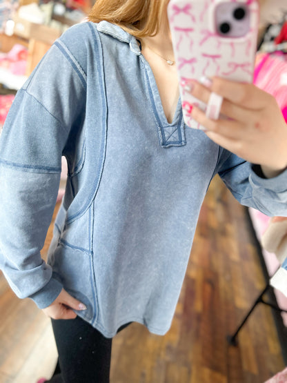 Winter Blues Acid Wash Top