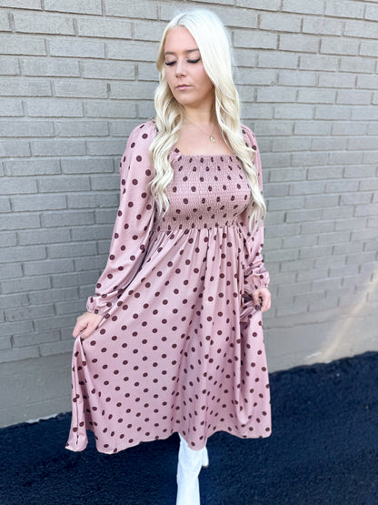 Mocha Polka Dot Maxi Dress