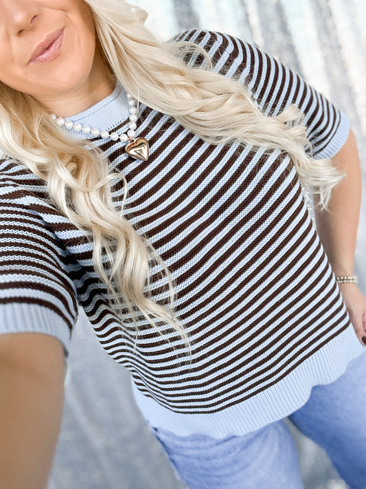Blue & Brown Striped Knit Top