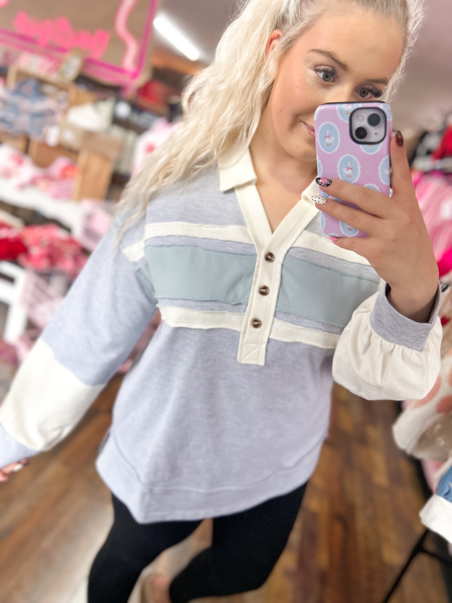 Heather & Blue Colorblock Top