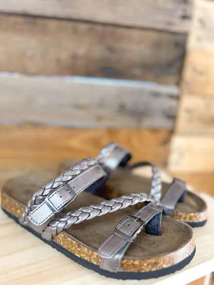 Silver Braided Buckle Sandal