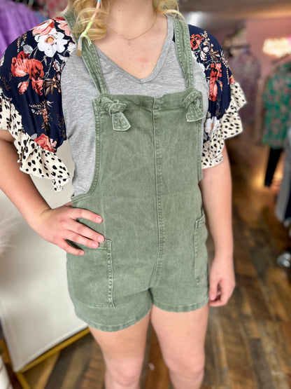 Olive Denim Overall Romper