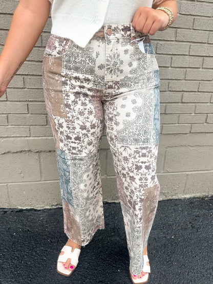 Fall Patchwork Cropped Straight Denim