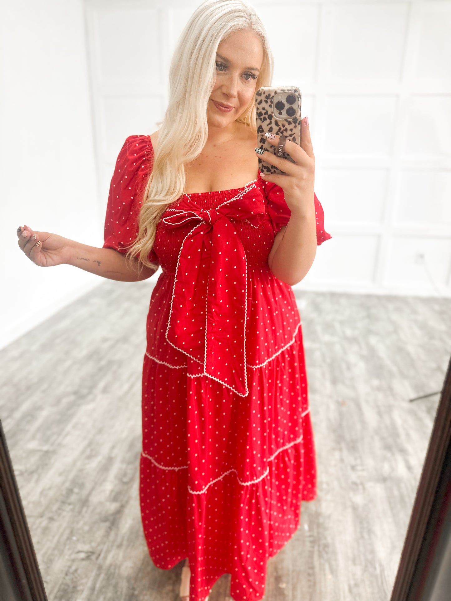 Red, White, & Darling Polka Dot Maxi Dress