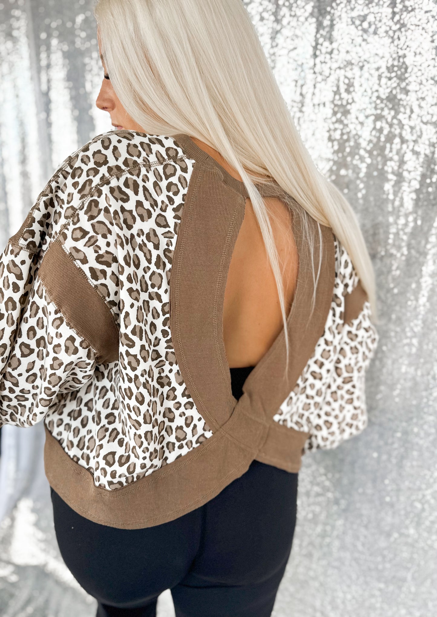 Wild Side Raw Hem Open Back Crewneck
