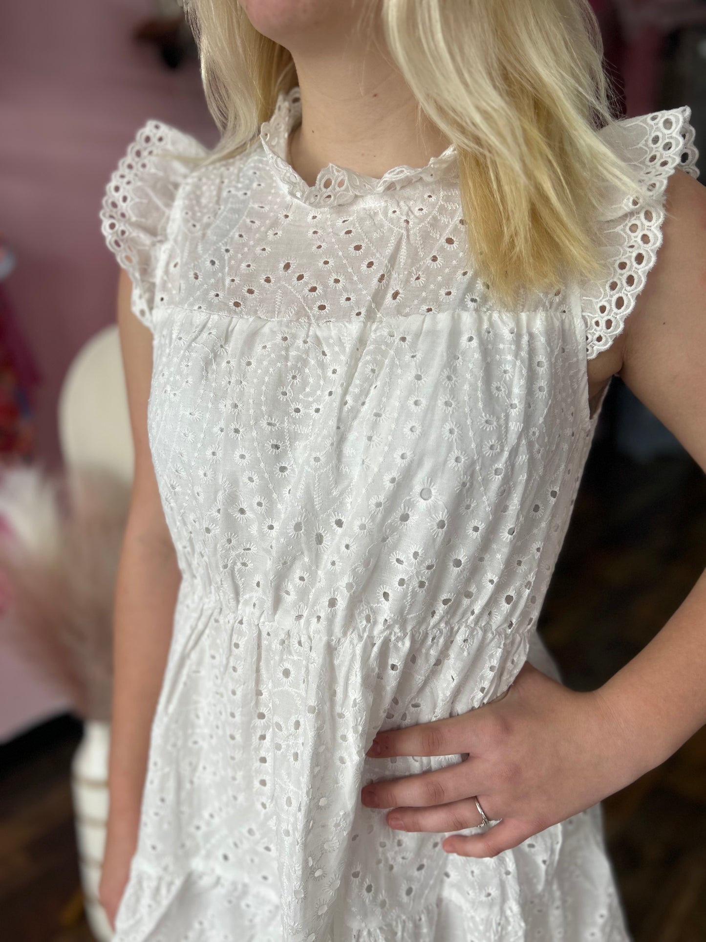 White lace eyelet dress