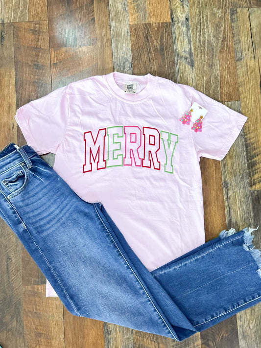Merry Varsity Embroidered Tee